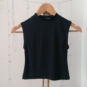Navy Blue Mock Neck Crop Tank Top from Korea XS